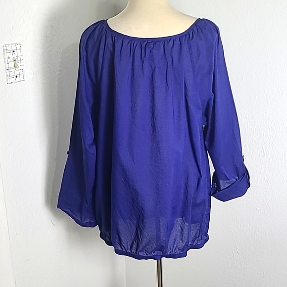 Lane Bryant Deep Blue Top With Elastic Waistband, Embroidered Neckline, Size 14 - Picture 8 of 9